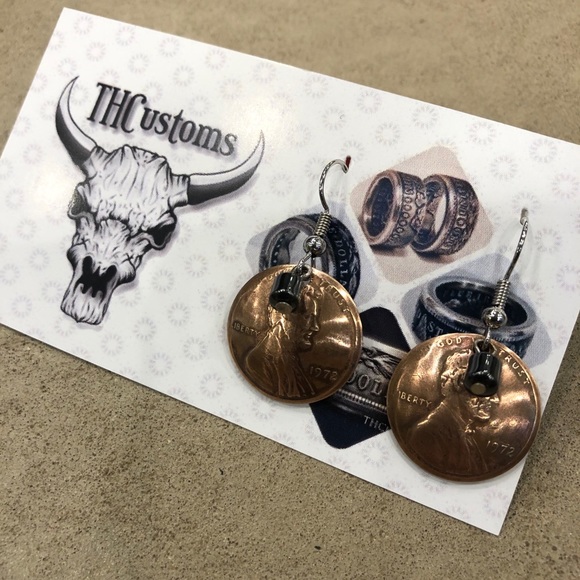 Custom made, domed coin earrings with charms - Picture 5 of 6